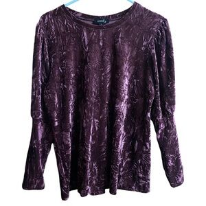 Mod X Crushed Velvet Burgundy Long Sleeve Crewneck Blouse Top Size Large